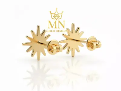 SolarGlow Mini Sun Stud Earrings 3D print model