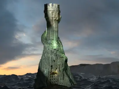 Grey scull Tower 3D model