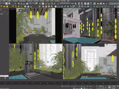 Luxury Courtyard Pool Scene 3D model