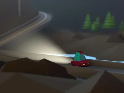 Lowpoly Road mountain with trees and bridge Low-poly 3D model