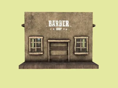 Western Barber Shop - Wild West - Building Backdrop Full Perm Low-poly 3D model