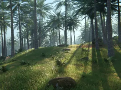 Tropical Palm Forest Environment with Realistic Coconut Trees 3D model