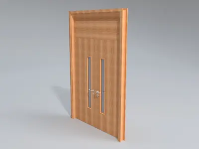 Double opening wooden doors with handles 3D model