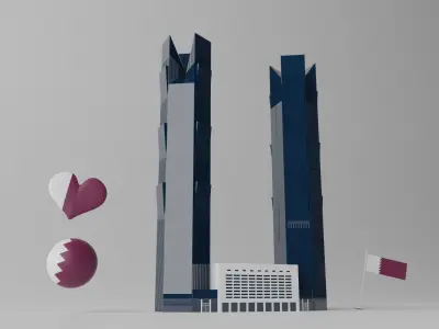 Palm Towers Qatar Doha Landmark Low-poly 3D model
