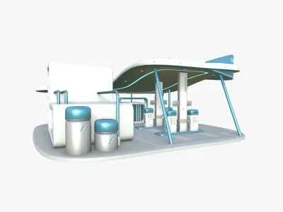 SciFi Gas Station A01 White Blue - Sci Fi Exterior Design Low-poly 3D model
