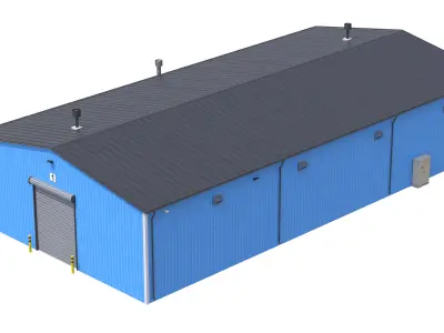 Industrial Building 7 Blue Low-poly 3D model
