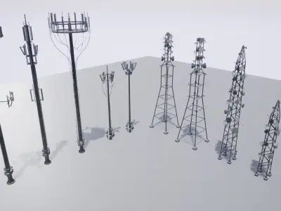 Cellular  TV  Radio  Antenna towers Low-poly 3D model