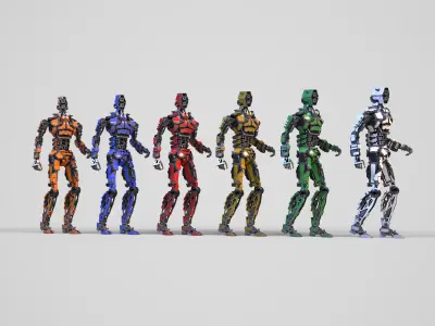 Humanoid robot with 6 color options Low-poly 3D model
