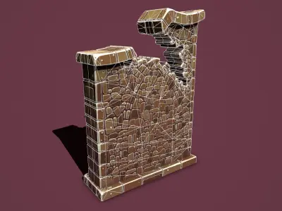 Fantasy wall 1 broken Low-poly 3D model