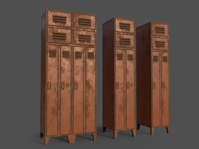 PBR School Gym Locker 10 - Orange Low-poly 3D model