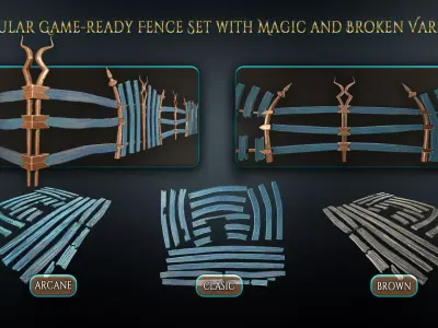 Medieval-Stylized-Modular-Fence-Pack Low-poly 3D model
