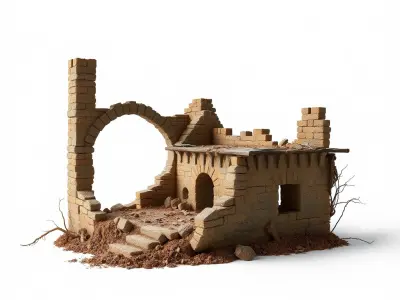 Shattered Cottage Ruins Environment model pack Low-poly 3D model