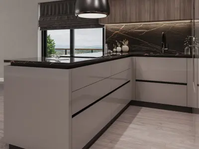 Modern kitchen with glossy lacquered doors 3D model