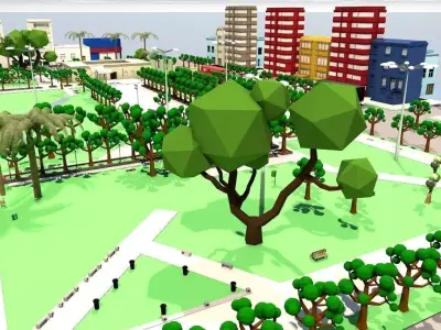Low poly small city Low-poly 3D model