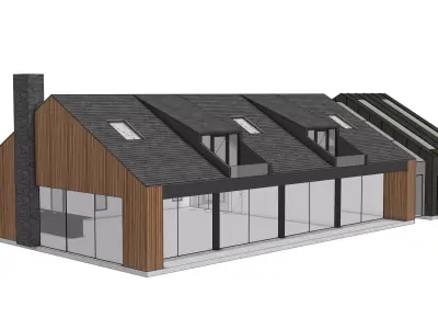 Modern Barndominium House 3D Model Wooden Residential Building 3D model