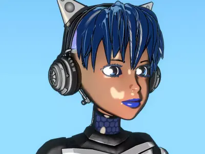 Cyberpunk Cat Ear Robotic Girl Animation Pack Low-poly 3D model