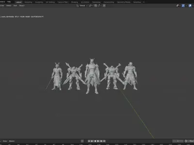 Futuristic Mecha Warriors Lineup Blender 3D Render Low-poly 3D model