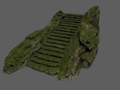 Stairs stone staircase with moss Low-poly 3D model
