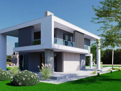 Duplex Villa house Low-poly 3D model