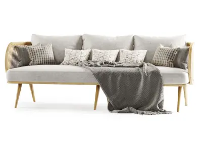 Three-seater wooden rattan sofa CV23  3D model