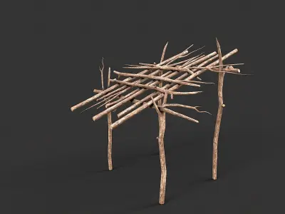 Primitive Wood Stick Jungle Shelter 14 Low-poly 3D model
