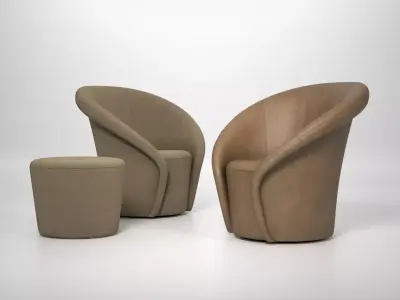 1832 Moon Armchair and Footstool 3D model