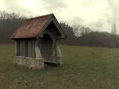 Lychgate wooden structure with roof 3D model