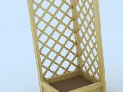 Arbor two wooden planters and flower pot 3D model