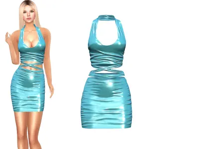 Glossy Mini Top And Skirt Outfit Low-poly 3D model