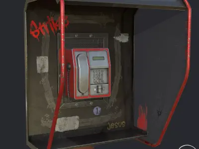 PBR Broken Telephone Booth - Street Phone Low-poly 3D model