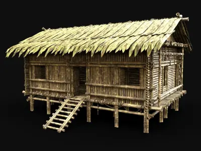BAMBOO HOUSE JUNGLE HUT CASTAWAY SURVIVAL BUILDER COLLECTION AAA 3D Model Pack