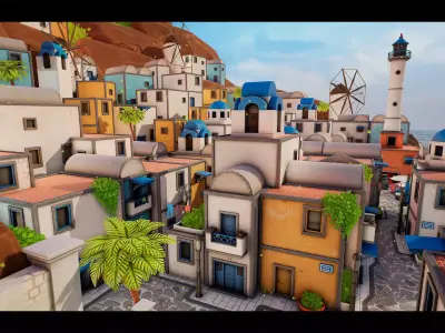 Stylized Greek Island Low-poly 3D model
