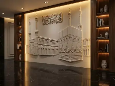 Kaaba Mosque  Relief Panel Wall Decor Set STL Mural CNC 331 3D model