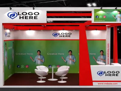 2 side Open Exhibition Booth with Green-White Accent 3D model