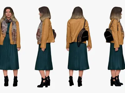 001209 woman in modern style ambre hairs 3D model