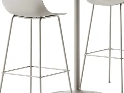 Fiber Bar Stool and Soft Cafe Square Table by Muuto 3D model