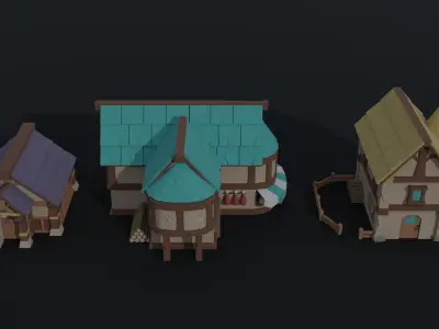 Cartoon fantasy houses Polygonal Style Low-poly 3D model
