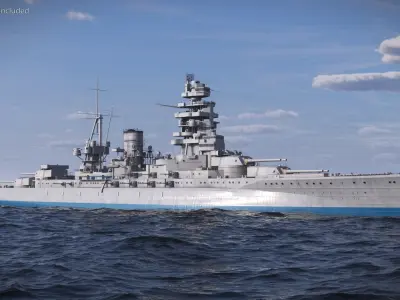  Heavy Battleship with Central Funnel and Observation Mast Grey Blue 