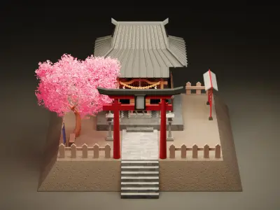 Japan Shrine - Cartoon Game Isometric Low-poly 3D model