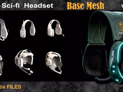 10 Sci-Fi Headset Base Mesh Vol 21 Low-poly 3D model