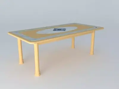 Dinning Table Birch (light wood grain) with Marble Inlay 3D model