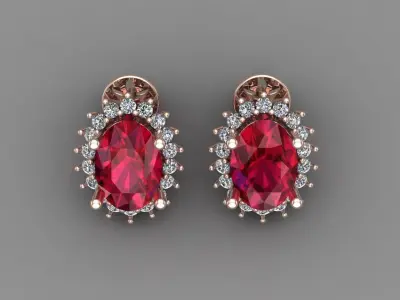 Ruby Rose Gold Diamond Women Earring 3D print Model 3D print model purchase