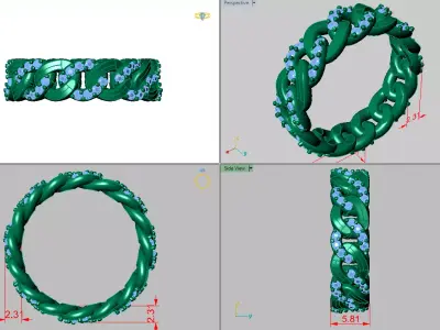 Chain Ring with diamonds set along the chain links 3D print model