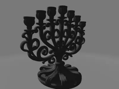 Seven-Branch Wooden Candleholder   Ornate Carved Centerpiece 3D print model