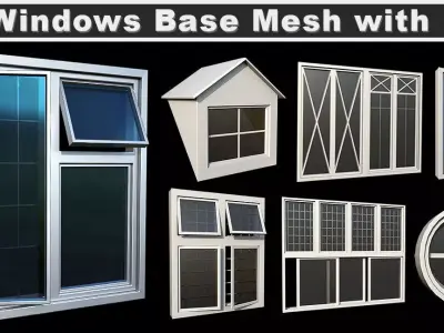 31 Windows Base Mesh with UVs Low-poly 3D model