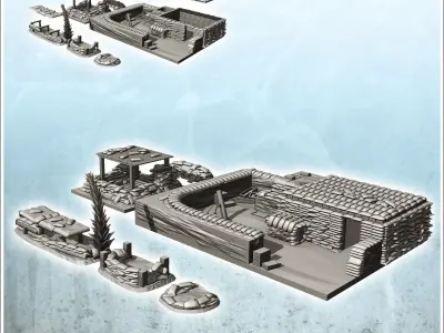 Fortified infantry positions with sandbags bunker and mortar 3 - 3D print model