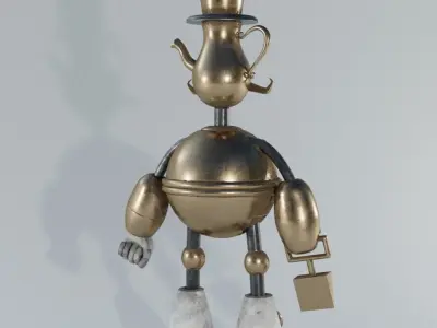 robot steampunk wearing top hat Low-poly 3D model