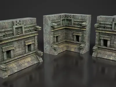Mayan Temple Wall Modulars 02 250726 Low-poly 3D model