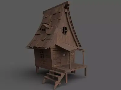 Cottage wooden house Low-poly 3D model