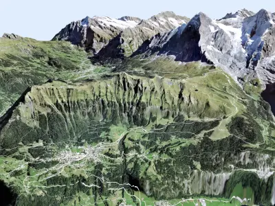 Mountain landscape and city Grindelwald Switzerland 3D model